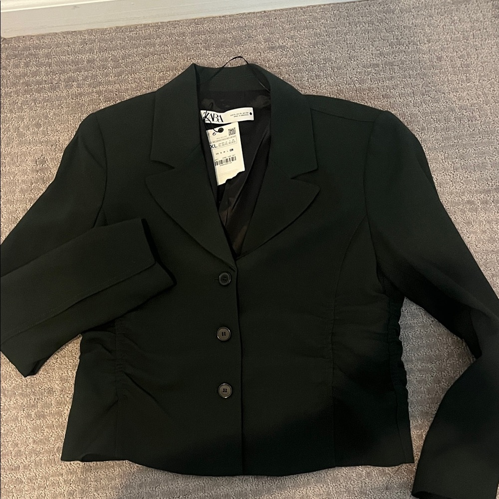 Zara women's new dark greenish -black russed blazer